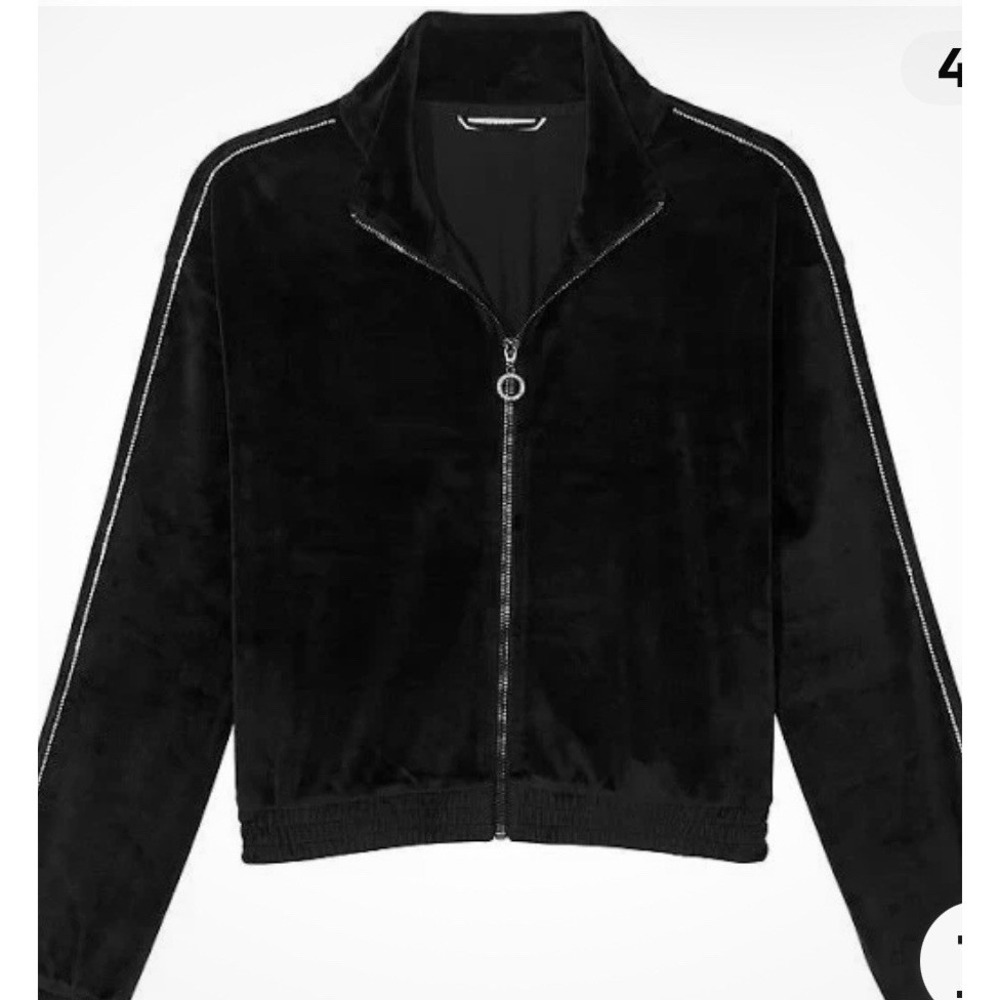 Victorias Secret Velour Jacket Size XL Black Diamante Full-Zip Crop Bling NWT
